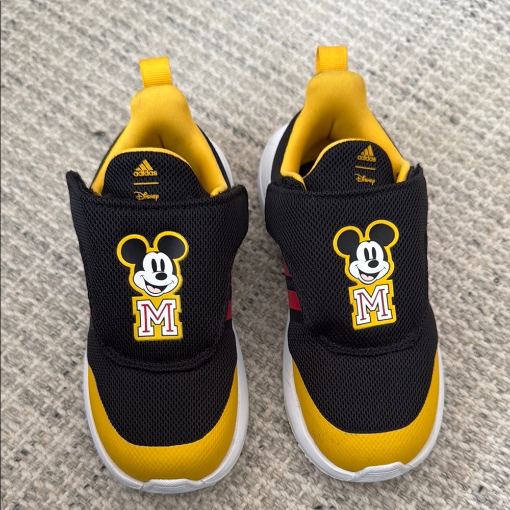 Adidas Black and Yellow Sneakers with Mickey Mouse Design size 10